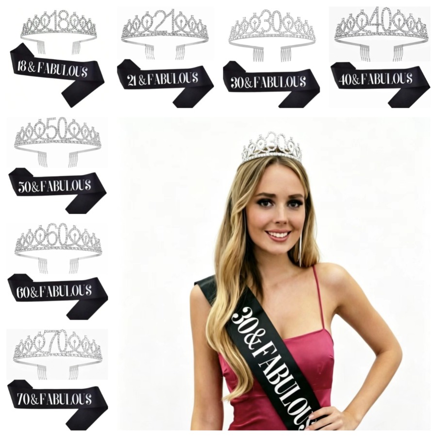 Birthday Sash Glitter - Блестящая серебристая корона-тиара и лента для