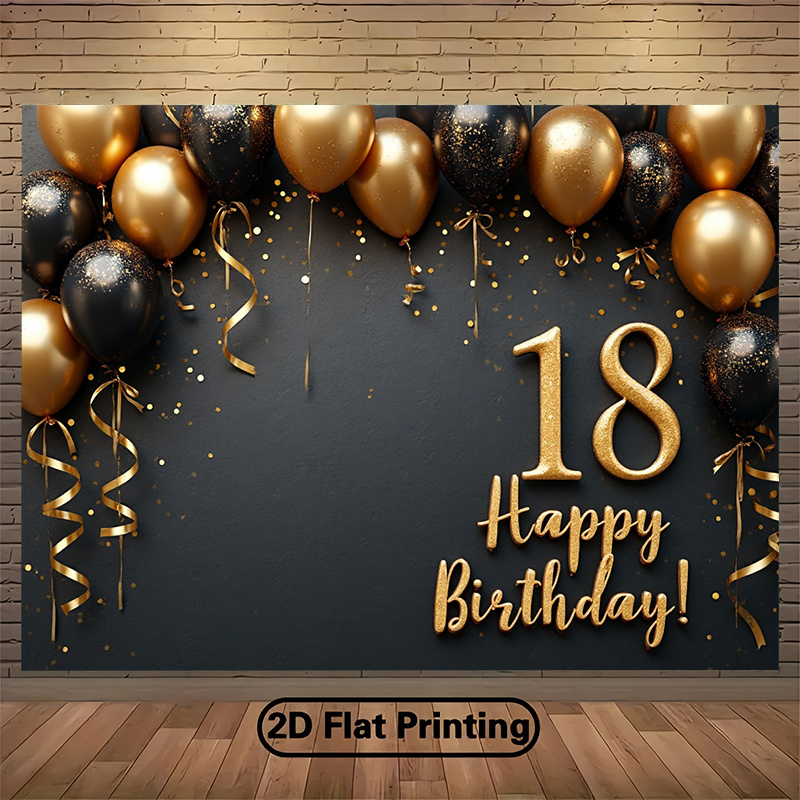 Party Banner Gold - 2D-баннер с черно-золотыми шарами, 1 шт.,