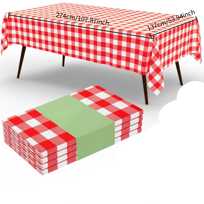 Table Cloth Disposable - Прямоугольная красно-белая клетчатая скатерть, водонепроницаемая одноразовая/многоразовая
