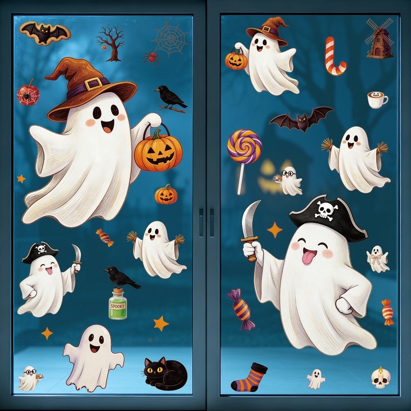 Party Event Supply Store - Наклейки на окна для Хэллоуина: призраки,